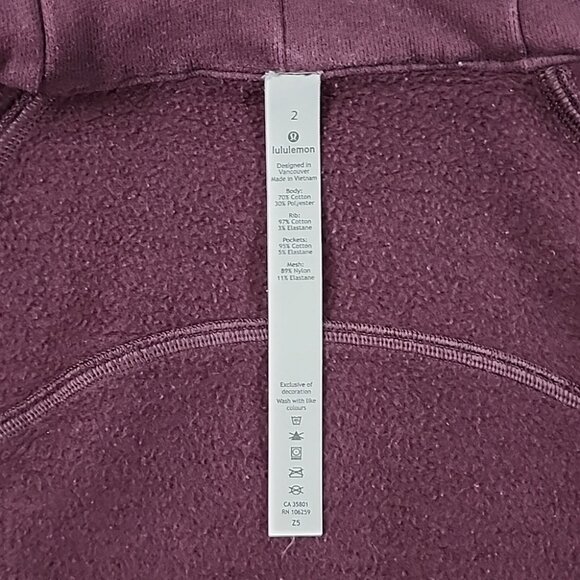 Lululemon Scuba Full Zip Hoodie Garnet Thumbholes Pockets Size 2 - Picture 10 of 12